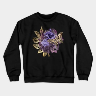 Vintage Purple and Gold Roses and Butterflies Crewneck Sweatshirt